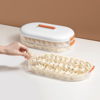 Кутия за пелмени с три слоя, незалепващо покритие, за съхранение в хладилник, пластмасова, запечатана.