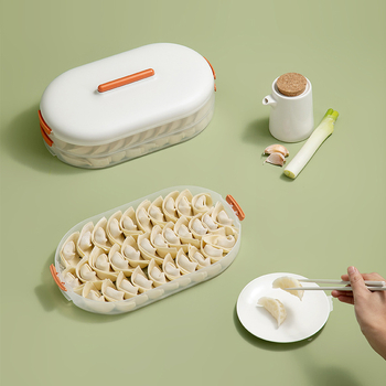 Кутия за пелмени с три слоя, незалепващо покритие, за съхранение в хладилник, пластмасова, запечатана.