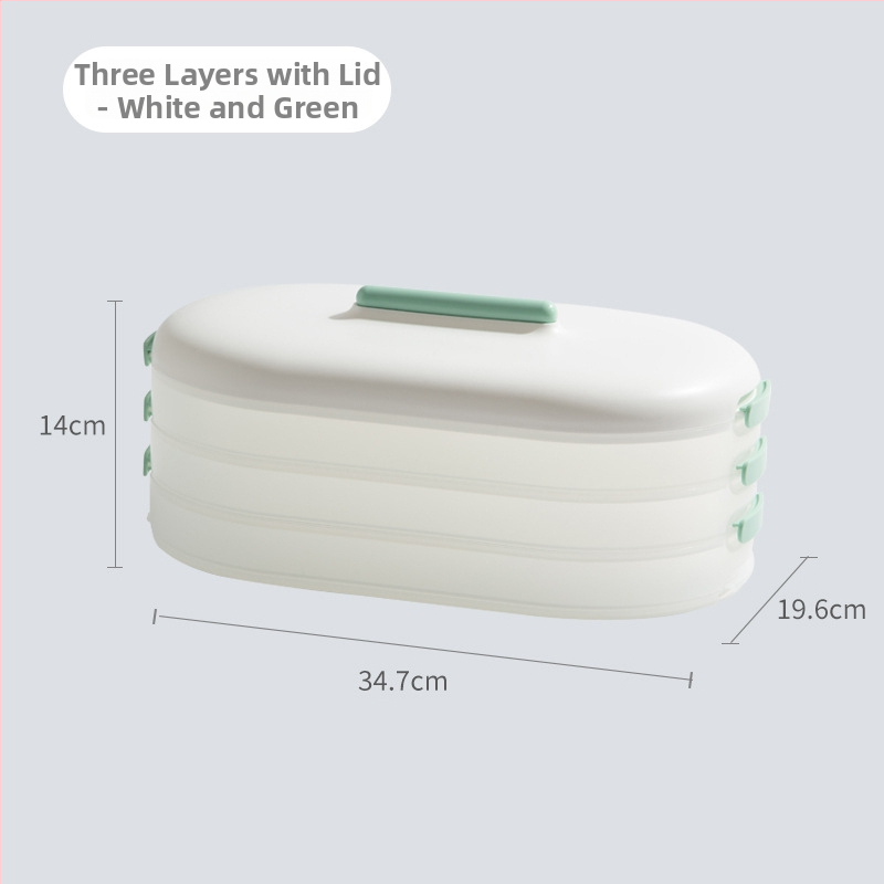 Кутия за пелмени с три слоя, незалепващо покритие, за съхранение в хладилник, пластмасова, запечатана.