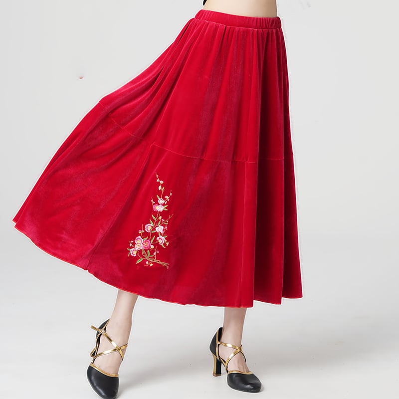 Σετ κοστουμιού τετραγωνισμένου χορού από βελούδο με μακριά μανίκια και κέντημα για ηλικιωμένες γυναίκες — 100% πολυεστερικό ύφασμα