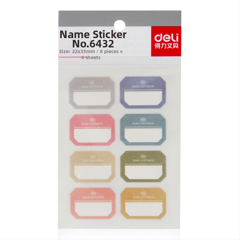 Deli 6432 ručne písané menovky pre deti — papierové, samolepiace, 8 štítkov na stránku