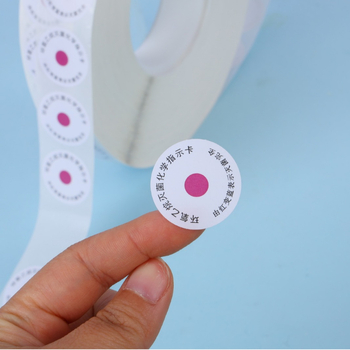 Indikator sterilizacije etilen oksida – kružni, samoljepljivi etiketa od bakrene ploče, offset i sitotisak, ljepilo na bazi vode, debljina 0,05 mm