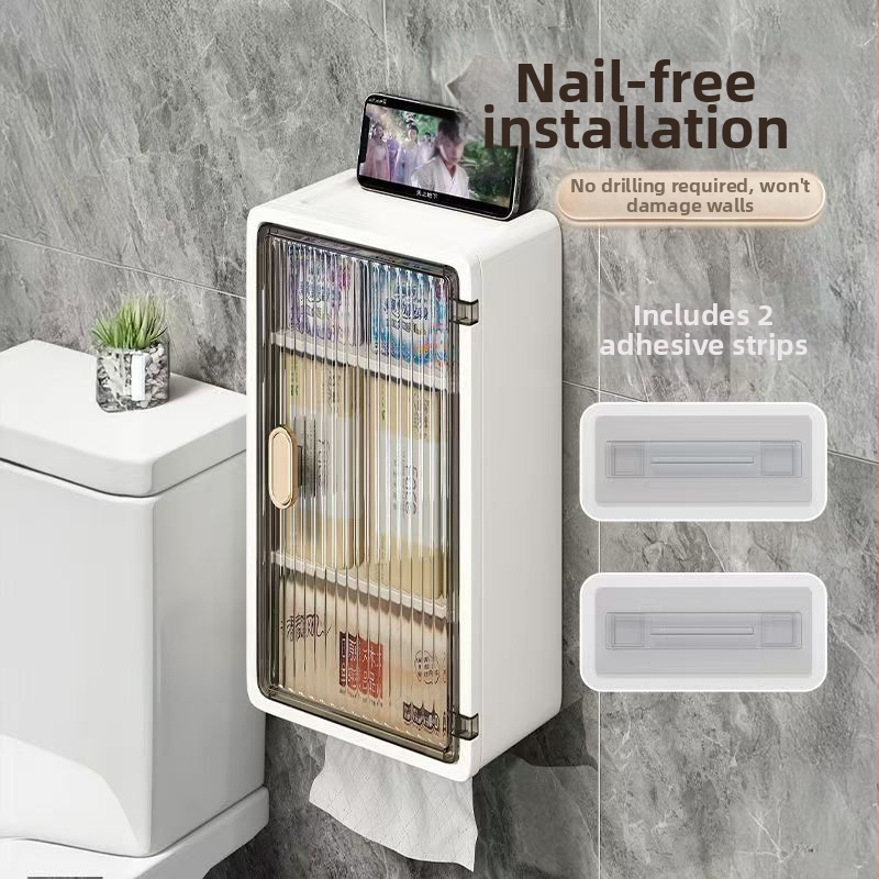 Cutie de depozitare pentru baie, montată pe perete, PP plastic, model minimalist, stil modern, 200 g