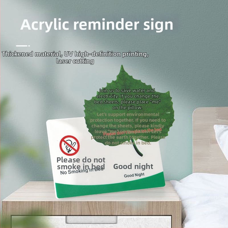 Akrilna pločica u obliku lista za hotelske sobe s UV ispisom – molimo vas da ne pušite u krevetu; Značka Flying Snow Man