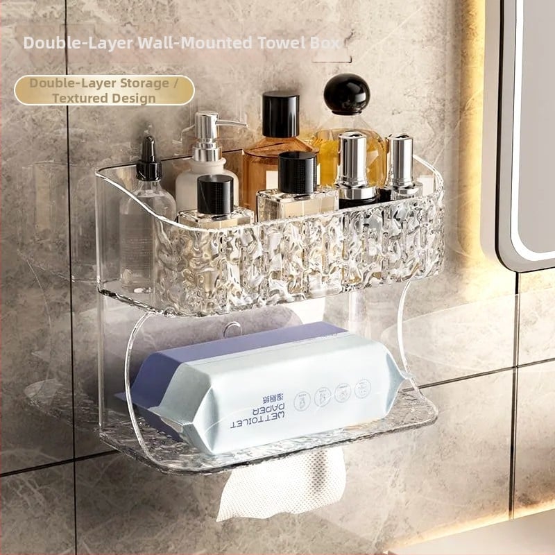 Κουτί χαρτοπετσέτας τοίχου με αποθηκευτικό χώρο για πετσέτες, πλαστικό, αδιάβροχο, με δυνατότητα αφαίρεσης χαρτοπετσέτας, μοντέλο E3751