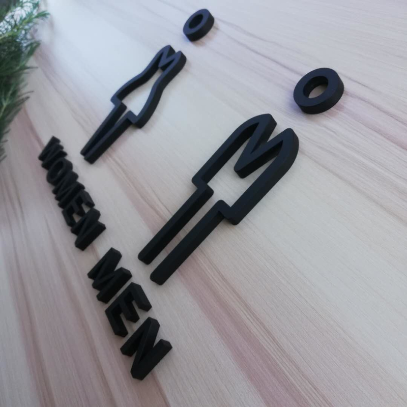 Uniszex mosdó jel - szerves üveg, testreszabható nyomtatás, közforgalmú mosdókhoz, biztonsági jel