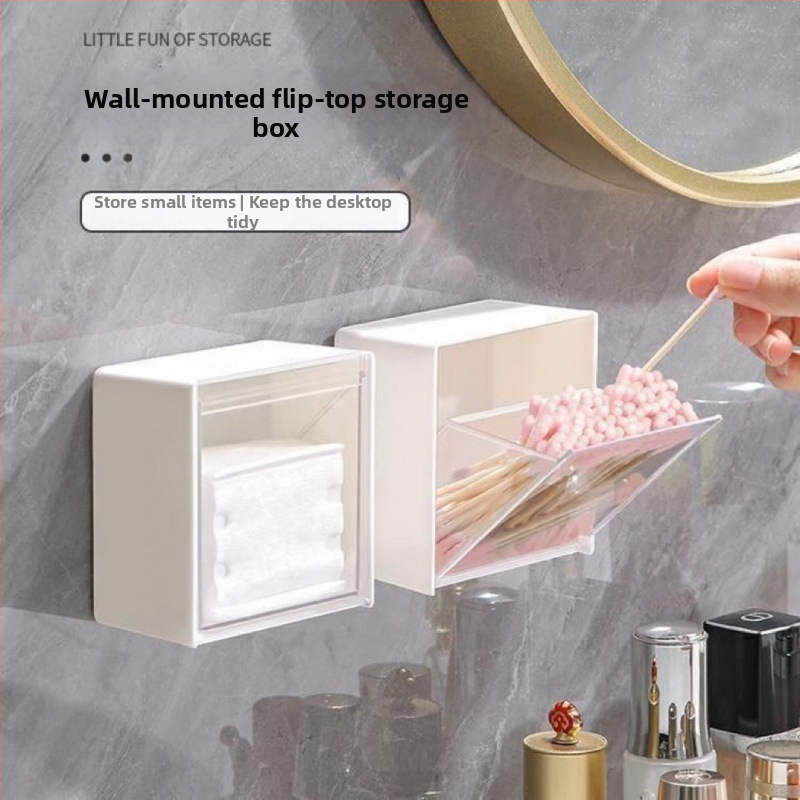Cutie de depozitare pentru baie, montare pe perete, capac rabatabil, fără găuri, din plastic PS, pentru organizarea cosmeticelor, bețișoare de bumbac și rujuri