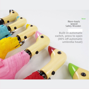 Διπλής πτυχώσεως αυτόματη ομπρέλα ήλίου με σχέδιο κεφαλής πάπιας, χαριτωμένο καρτούν; αυτόματο άνοιγμα, UV προστασία UPF50+, σκελετός από σίδηρο και λαβή από ξύλο, κατάλληλη για ενήλικες και παιδιά.