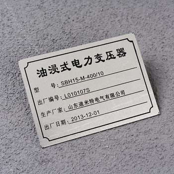 Fém névtábla gépészeti berendezésekhez, rozsdamentes acél, elektroplatolásos nyomtatás, testreszabható