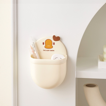 Cutie de depozitare montată pe perete pentru baie – plastic PP, model desen animat, montaj fără găuri, suport pentru pastă de dinți și periuțe