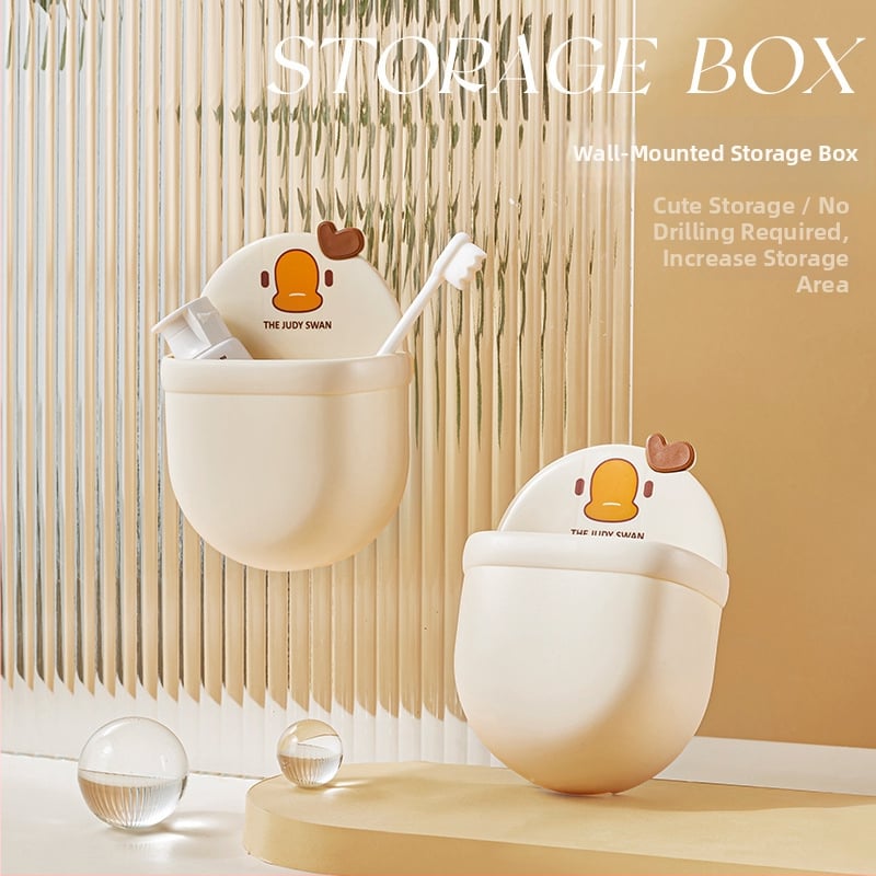 Cutie de depozitare montată pe perete pentru baie – plastic PP, model desen animat, montaj fără găuri, suport pentru pastă de dinți și periuțe