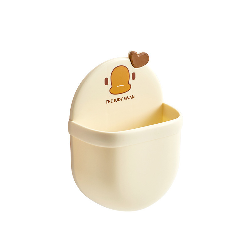 Cutie de depozitare montată pe perete pentru baie – plastic PP, model desen animat, montaj fără găuri, suport pentru pastă de dinți și periuțe