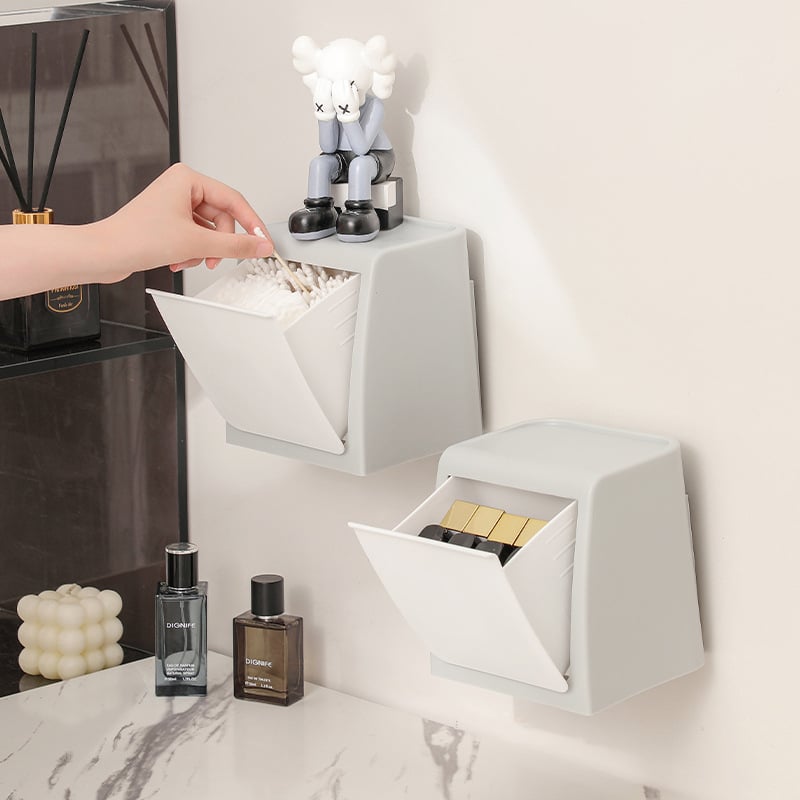 Cutie de depozitare montată pe perete, cu capac rabatabil, fără găuri, mare capacitate, PP plastic, pentru baie și bucătărie