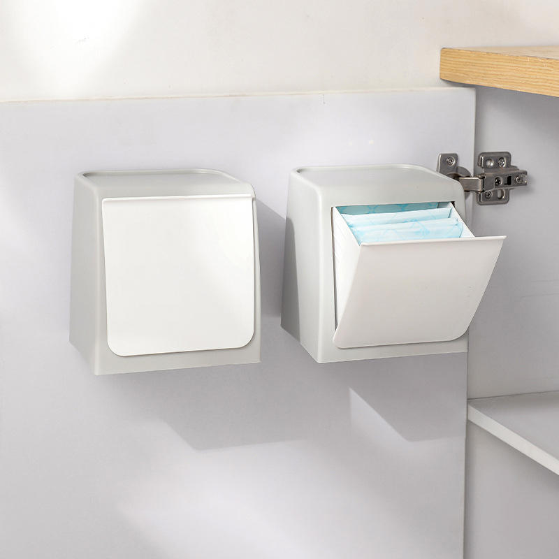 Cutie de depozitare montată pe perete, cu capac rabatabil, fără găuri, mare capacitate, PP plastic, pentru baie și bucătărie