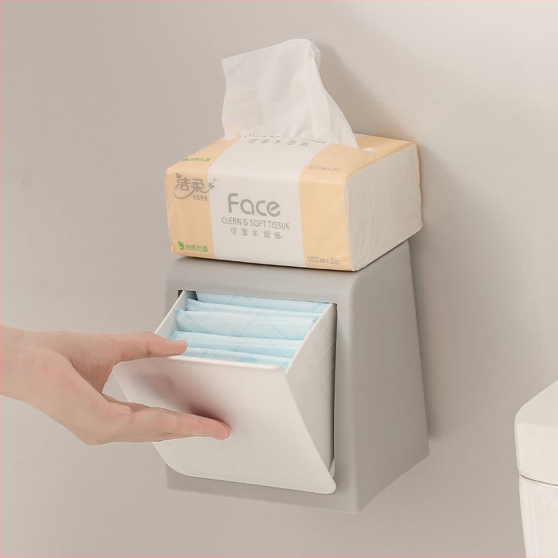 Cutie de depozitare montată pe perete, cu capac rabatabil, fără găuri, mare capacitate, PP plastic, pentru baie și bucătărie