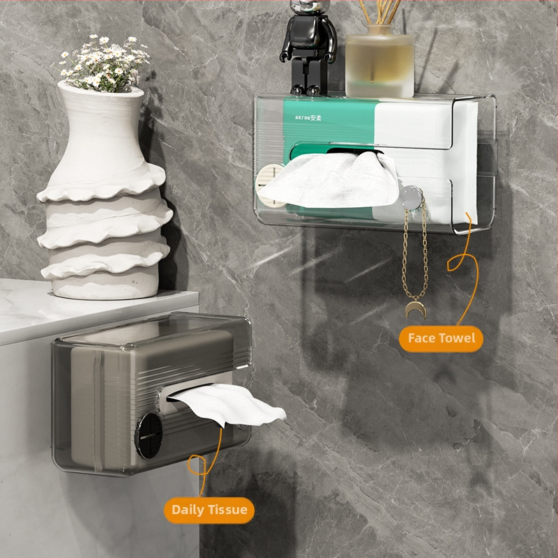 Κουτί τοίχου για χαρτοπετσέτες – στερέωση με σύστημα αναρρόφησης χωρίς διάτρηση, αδιάβροχο, μοντέρνο μινιμαλιστικό στυλ, PET+PE+ABS