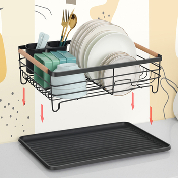 Μονοεπίπεδη βάση για πιάτα, οργανωτής κουζίνας με αποστράγγιση, ηλεκτροπλατινωμένο φινίρισμα, μεγάλος χώρος για μαχαιροπίρουνα