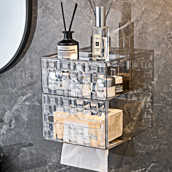 Διανομέας χαρτιού τουαλέτας τοίχου, αδιάβροχος, χωρίς διάτρηση, PET υλικό, μοτίβο Ice Brick, με χαρτί που τραβάς