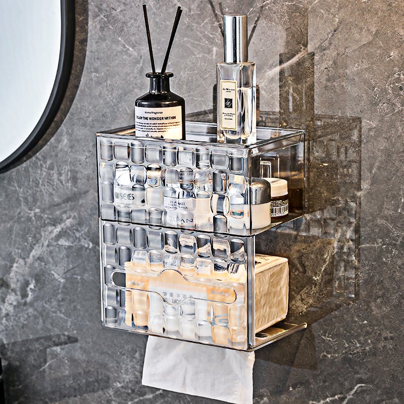 Διανομέας χαρτιού τουαλέτας τοίχου, αδιάβροχος, χωρίς διάτρηση, PET υλικό, μοτίβο Ice Brick, με χαρτί που τραβάς