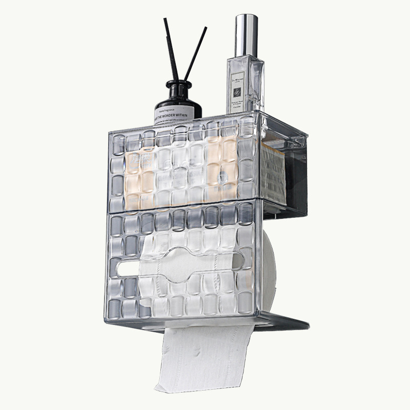 Διανομέας χαρτιού τουαλέτας τοίχου, αδιάβροχος, χωρίς διάτρηση, PET υλικό, μοτίβο Ice Brick, με χαρτί που τραβάς