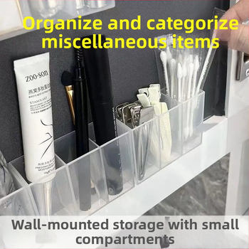 Dulap oglindă montat pe perete cu compartimente separate, instalație fără găuri, spațiu de depozitare suspendat pentru ruj și pix, raft transparent de depozitare