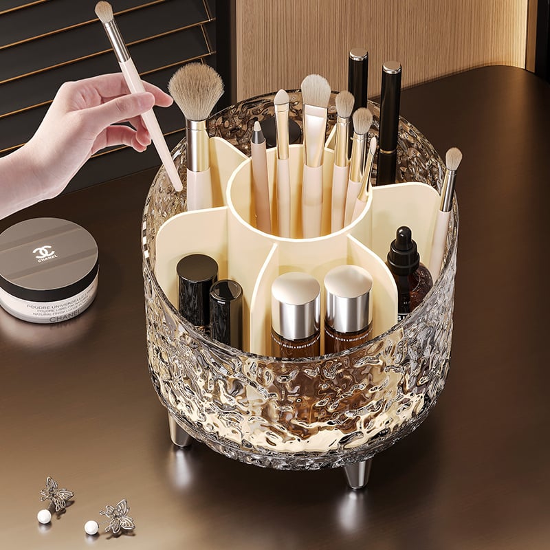 Kutija za pohranu kozmetike s rotirajućim dizajnom otporan na prašinu, bez poklopca, za makeup četkice, ruževe i sjenilo za oči, 1 L, PET plastika, model 3037