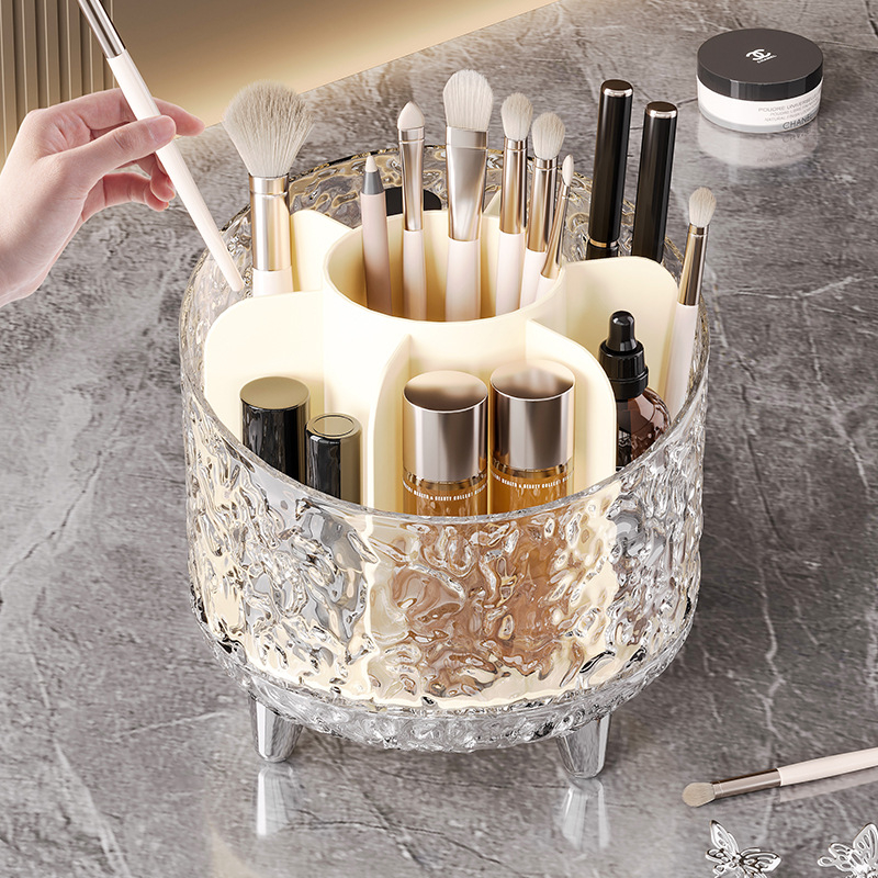Kutija za pohranu kozmetike s rotirajućim dizajnom otporan na prašinu, bez poklopca, za makeup četkice, ruževe i sjenilo za oči, 1 L, PET plastika, model 3037
