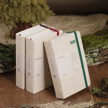 Σημειωματάριο με ημερήσιο πρόγραμμα ανά σελίδα για το 2025 — ημερολόγιο καθημερινής χρήσης, περίπου 400–500 σελίδες