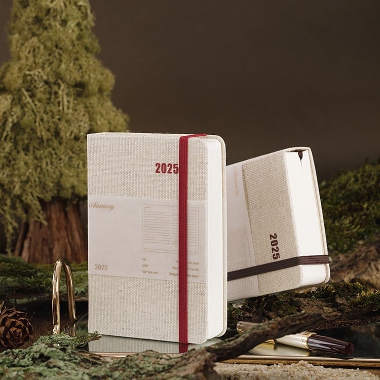 Σημειωματάριο με ημερήσιο πρόγραμμα ανά σελίδα για το 2025 — ημερολόγιο καθημερινής χρήσης, περίπου 400–500 σελίδες