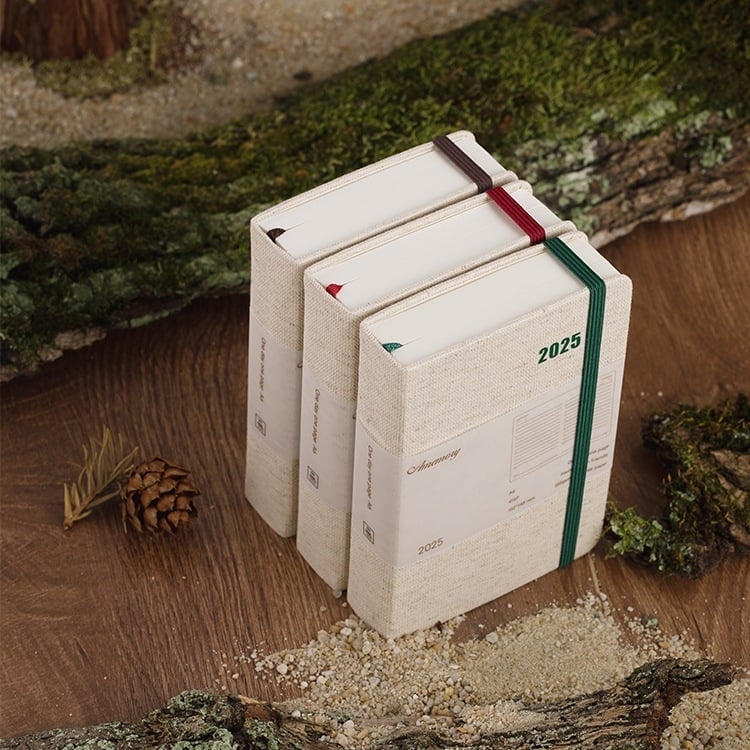 Σημειωματάριο με ημερήσιο πρόγραμμα ανά σελίδα για το 2025 — ημερολόγιο καθημερινής χρήσης, περίπου 400–500 σελίδες