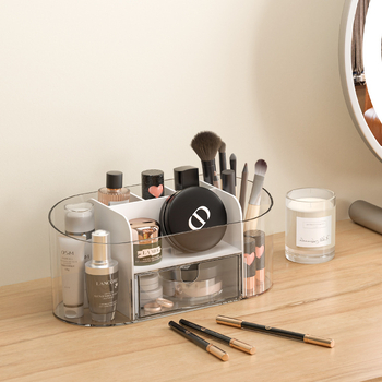 Asztali kozmetikai szervező doboz PET+HIPS anyagból, 1 L kapacitás, modell 5370, modern minimalist design