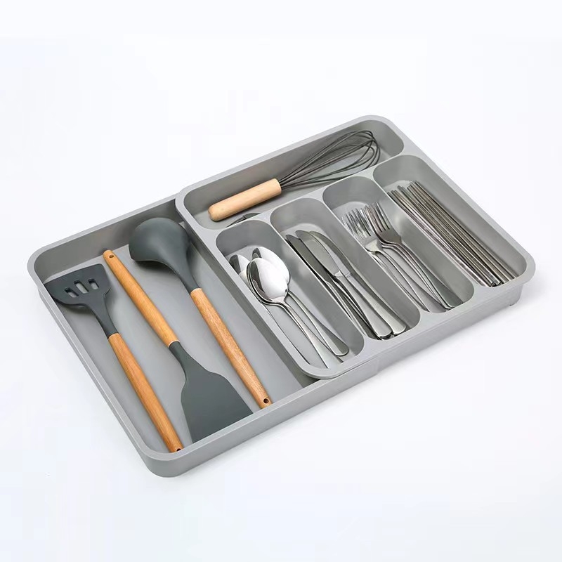 Organizator pribora za kuhinjsku ladicu – plastični, sklopivi, odvojivi, bez ugradnje, višenamjenski za nože, vilice, žlice i štapiće