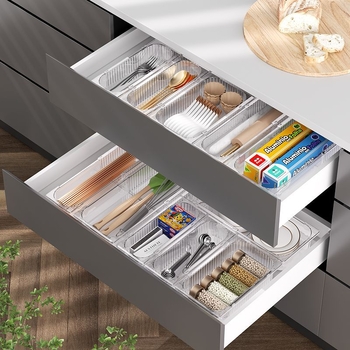 Shengmeijia Organizator posuđa s podijeljenim pretincima za kuhinjski ladicu — plast, moderni minimalistički stil