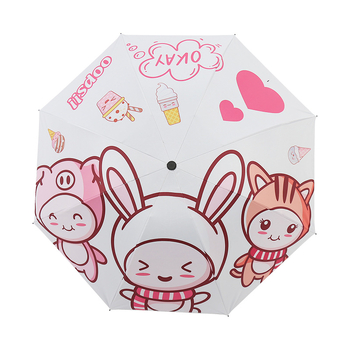 Ομπρέλα με καρτούν σχέδιο, τριών τμημάτων, σκελετός από σίδηρο με 8 βέργες, ύφασμα 190T, χειροκίνητο άνοιγμα, εκτύπωση λογοτύπου και παραμετροποίηση