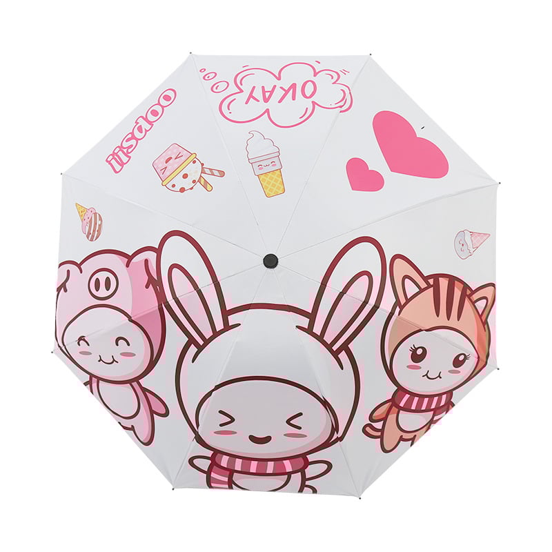 Ομπρέλα με καρτούν σχέδιο, τριών τμημάτων, σκελετός από σίδηρο με 8 βέργες, ύφασμα 190T, χειροκίνητο άνοιγμα, εκτύπωση λογοτύπου και παραμετροποίηση