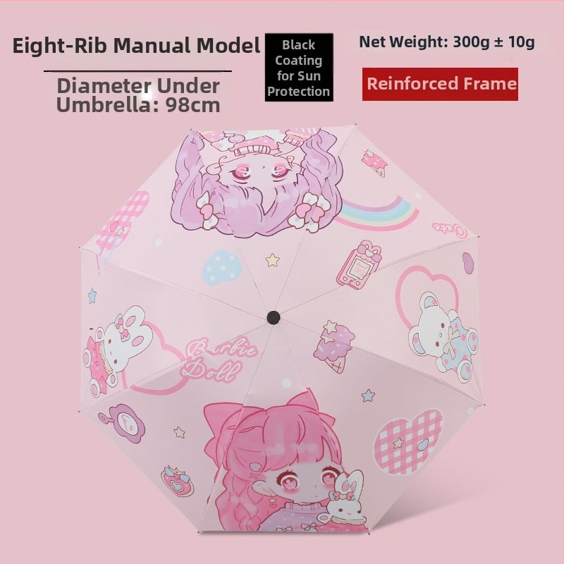 Ομπρέλα με καρτούν σχέδιο, τριών τμημάτων, σκελετός από σίδηρο με 8 βέργες, ύφασμα 190T, χειροκίνητο άνοιγμα, εκτύπωση λογοτύπου και παραμετροποίηση