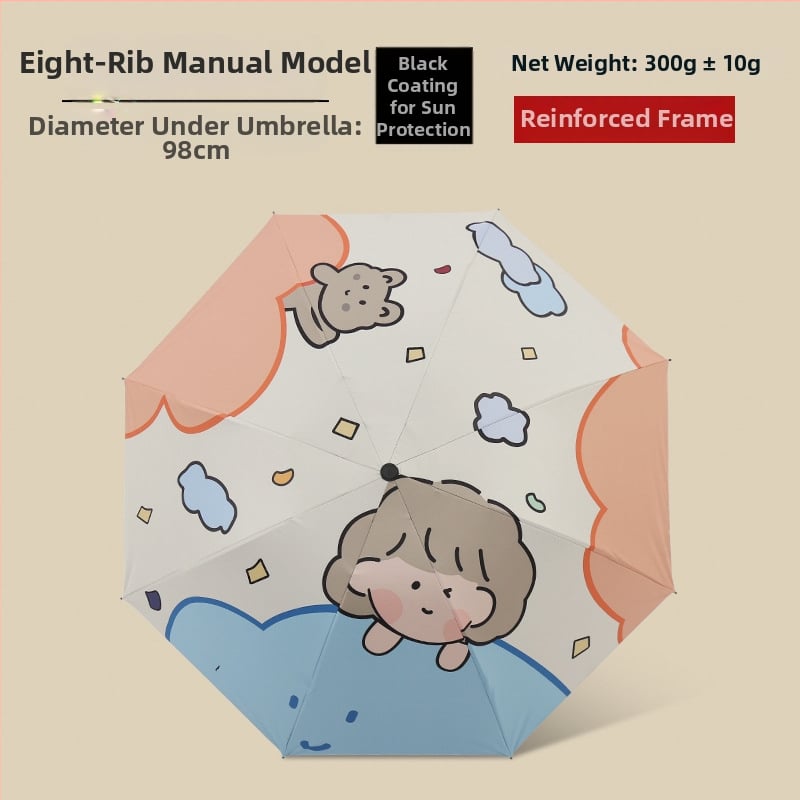 Ομπρέλα με καρτούν σχέδιο, τριών τμημάτων, σκελετός από σίδηρο με 8 βέργες, ύφασμα 190T, χειροκίνητο άνοιγμα, εκτύπωση λογοτύπου και παραμετροποίηση