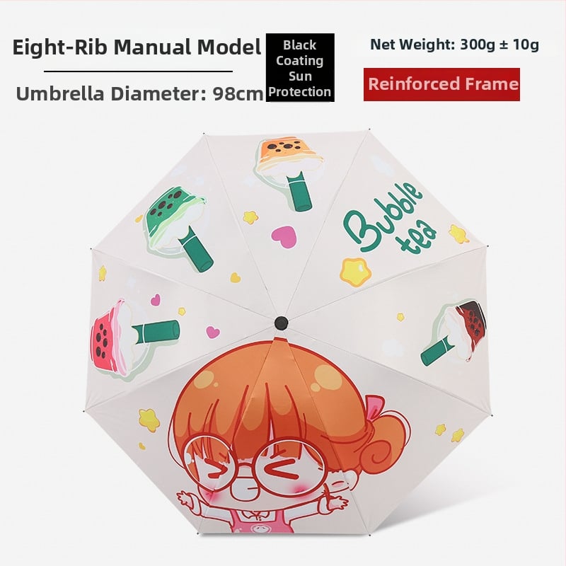 Ομπρέλα με καρτούν σχέδιο, τριών τμημάτων, σκελετός από σίδηρο με 8 βέργες, ύφασμα 190T, χειροκίνητο άνοιγμα, εκτύπωση λογοτύπου και παραμετροποίηση