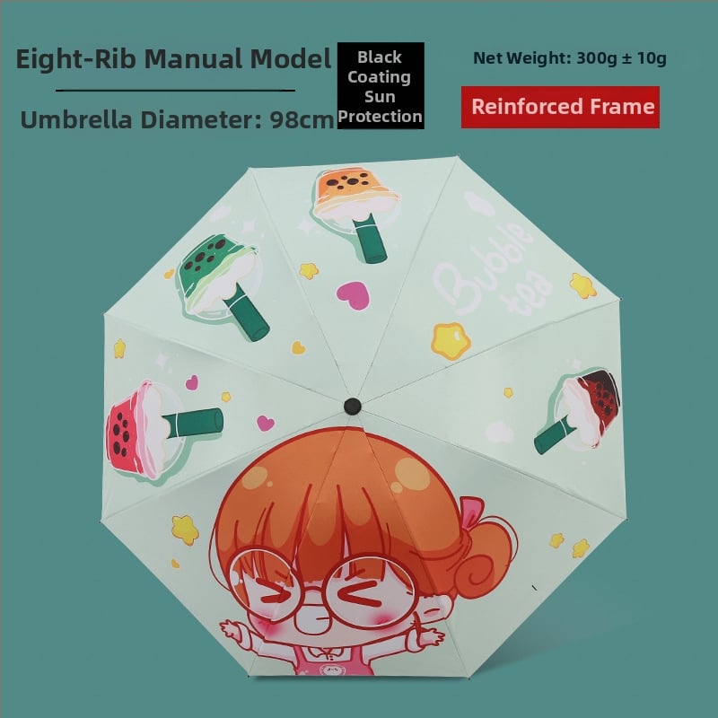 Ομπρέλα με καρτούν σχέδιο, τριών τμημάτων, σκελετός από σίδηρο με 8 βέργες, ύφασμα 190T, χειροκίνητο άνοιγμα, εκτύπωση λογοτύπου και παραμετροποίηση