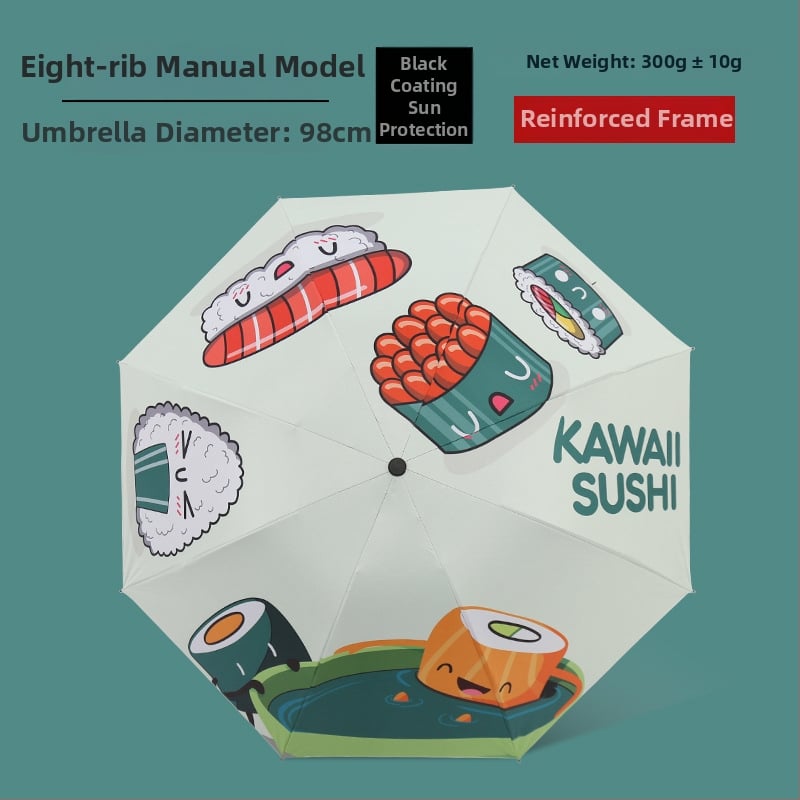 Ομπρέλα με καρτούν σχέδιο, τριών τμημάτων, σκελετός από σίδηρο με 8 βέργες, ύφασμα 190T, χειροκίνητο άνοιγμα, εκτύπωση λογοτύπου και παραμετροποίηση