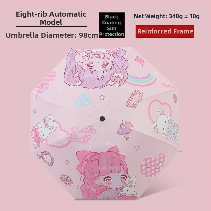 Ομπρέλα με καρτούν σχέδιο, τριών τμημάτων, σκελετός από σίδηρο με 8 βέργες, ύφασμα 190T, χειροκίνητο άνοιγμα, εκτύπωση λογοτύπου και παραμετροποίηση