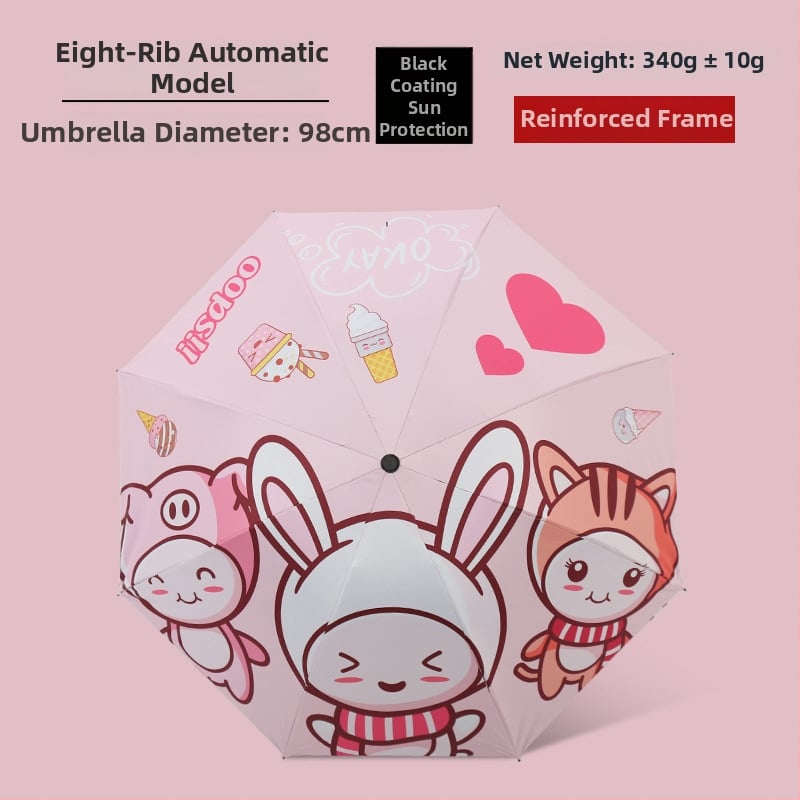 Ομπρέλα με καρτούν σχέδιο, τριών τμημάτων, σκελετός από σίδηρο με 8 βέργες, ύφασμα 190T, χειροκίνητο άνοιγμα, εκτύπωση λογοτύπου και παραμετροποίηση