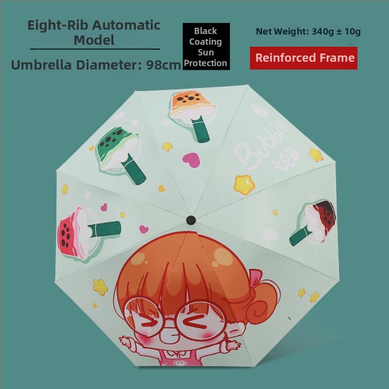 Ομπρέλα με καρτούν σχέδιο, τριών τμημάτων, σκελετός από σίδηρο με 8 βέργες, ύφασμα 190T, χειροκίνητο άνοιγμα, εκτύπωση λογοτύπου και παραμετροποίηση