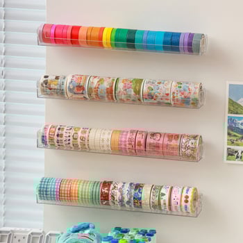 Suport de depozitare pentru bandă Washi, montat pe perete, model cu bandă lungă, material PET, nu necesită perforare