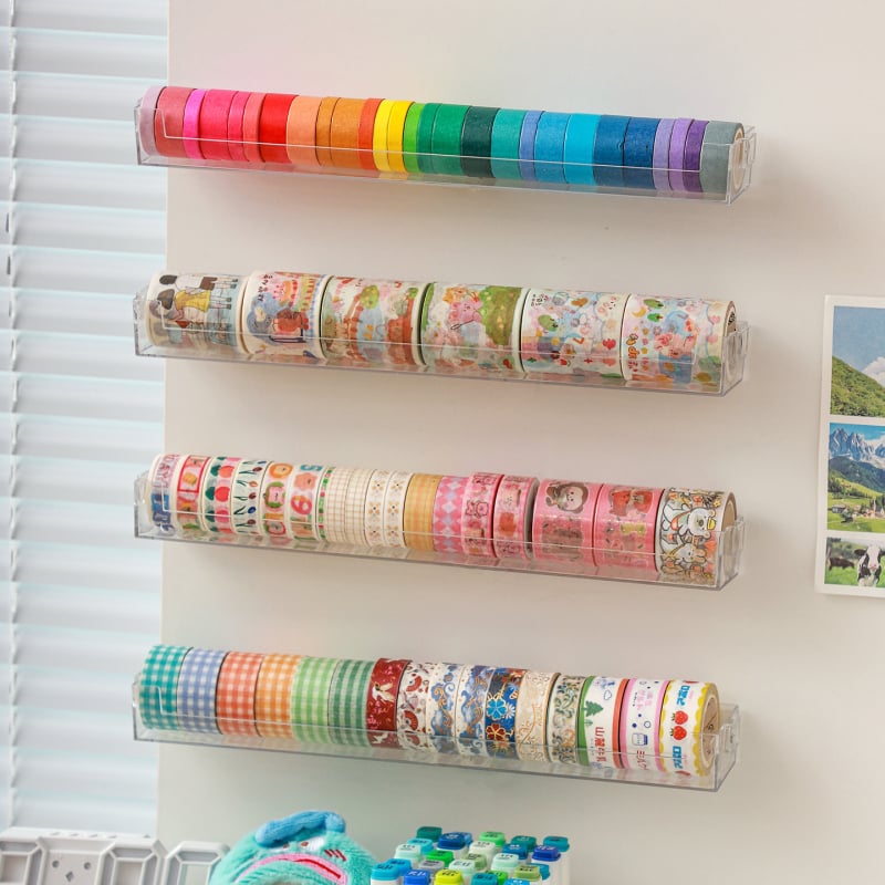 Suport de depozitare pentru bandă Washi, montat pe perete, model cu bandă lungă, material PET, nu necesită perforare