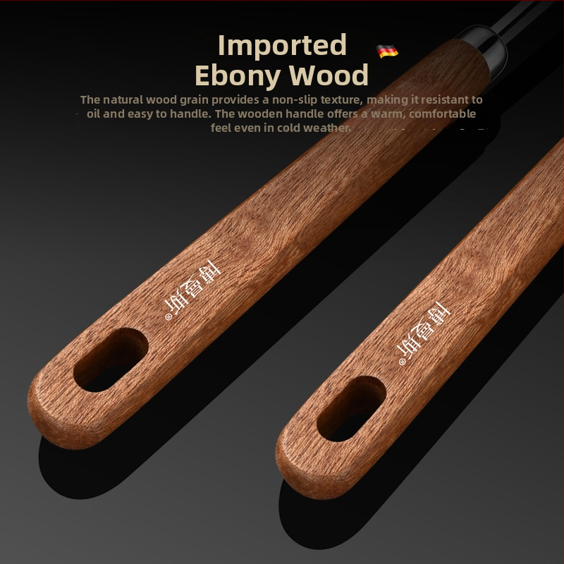 Bomans Set lingură și spatulă din oțel inoxidabil 316, mâner din ebony sandalwood, stil chinezesc – antiaderent, rezistent la temperaturi înalte, anti-derapare