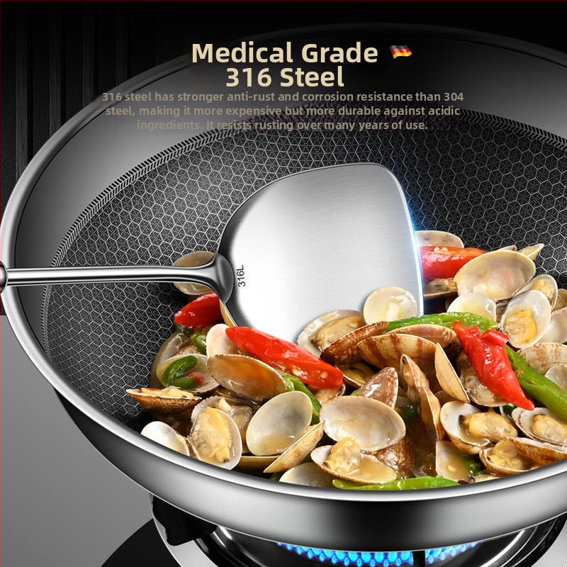 Bomans Set lingură și spatulă din oțel inoxidabil 316, mâner din ebony sandalwood, stil chinezesc – antiaderent, rezistent la temperaturi înalte, anti-derapare