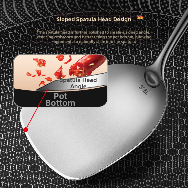 Bomans Set lingură și spatulă din oțel inoxidabil 316, mâner din ebony sandalwood, stil chinezesc – antiaderent, rezistent la temperaturi înalte, anti-derapare