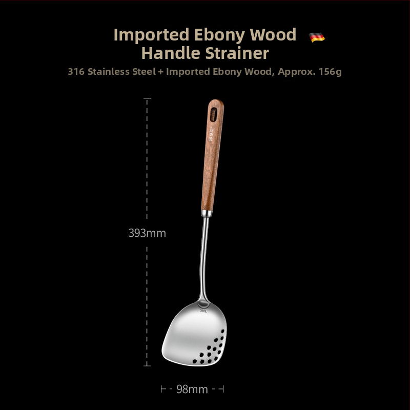 Bomans Set lingură și spatulă din oțel inoxidabil 316, mâner din ebony sandalwood, stil chinezesc – antiaderent, rezistent la temperaturi înalte, anti-derapare