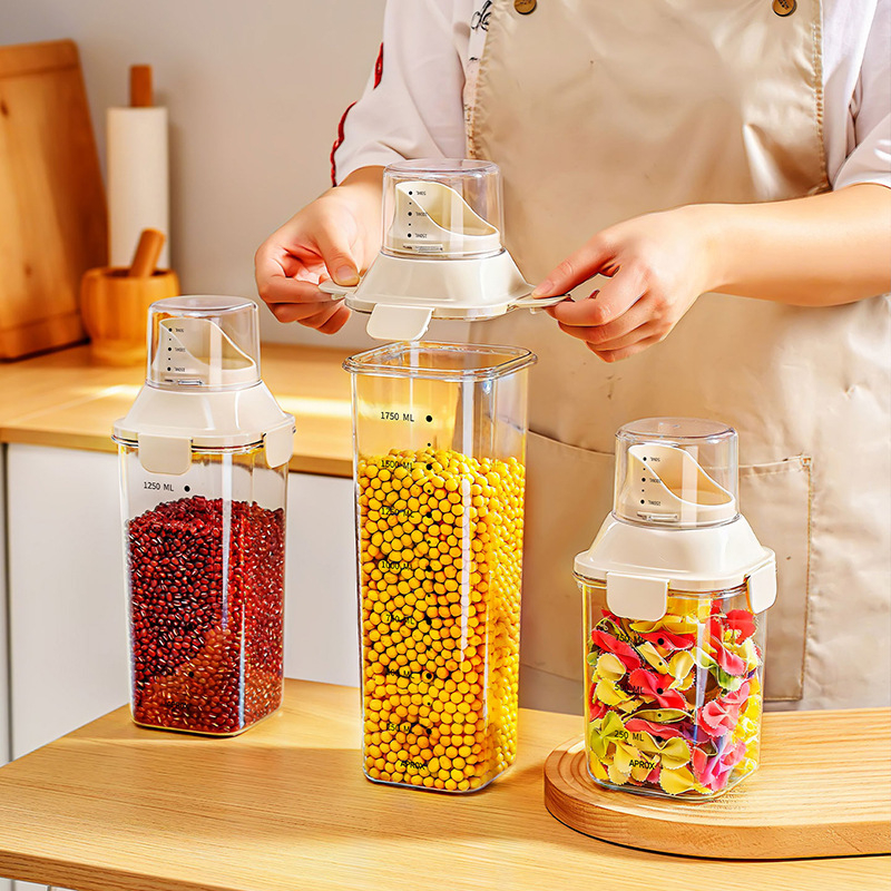 Honey doshiko Plastna kvadratna posuda za žitarice – zatvorena, otporna na insekte, otporna na vlagu, za rižu i brašno, kapacitet 1–2 L